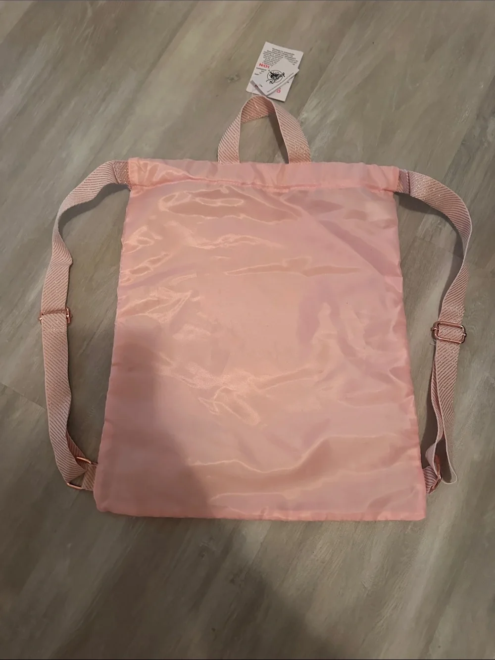 Disney Pink Satin Drawstring Backpack with Gold Logo